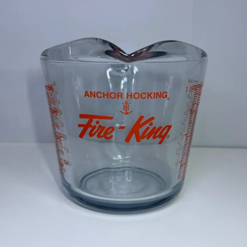 Anchor Hocking Fire-King Glass Measuring Cup 4 Cup 1 Quart Red Lettering USA